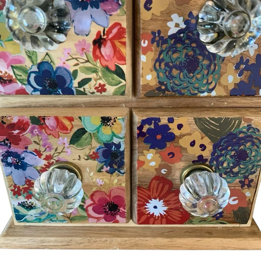 The Pioneer Woman Spice Box 4 Drawer Dazzling Dahlias Floral Acrylic Knobs RARE